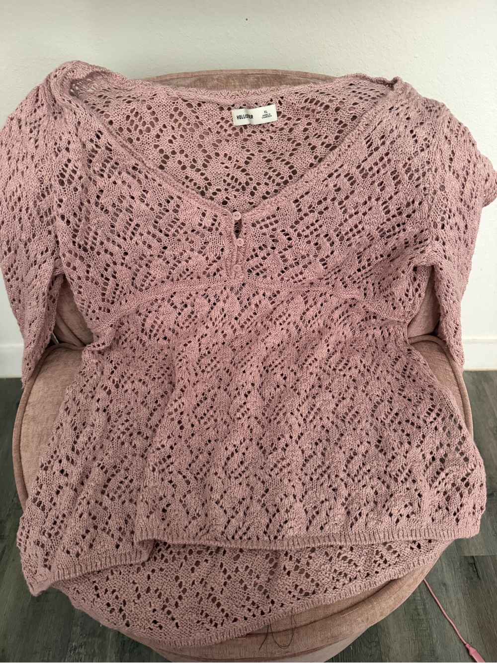 Hollister Dusty Rose Lace-Knit V-Neck Sweater